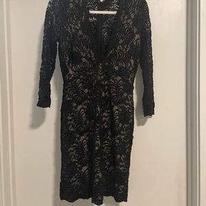 Bebe black lace bodycon deep V dress, size medium